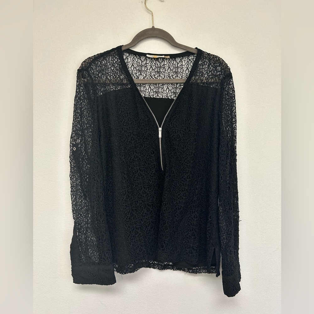 Calvin Klein Black Lace Quarter Zip Up Women’s Shirt Top L Size Large​